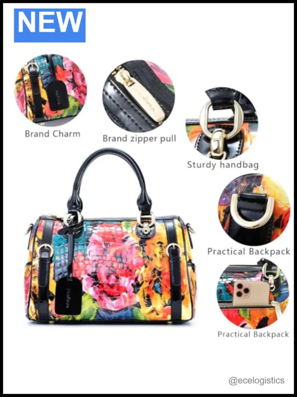Genuine Leather Satchel Crossbody Top Handle Bag Adjustable Strap